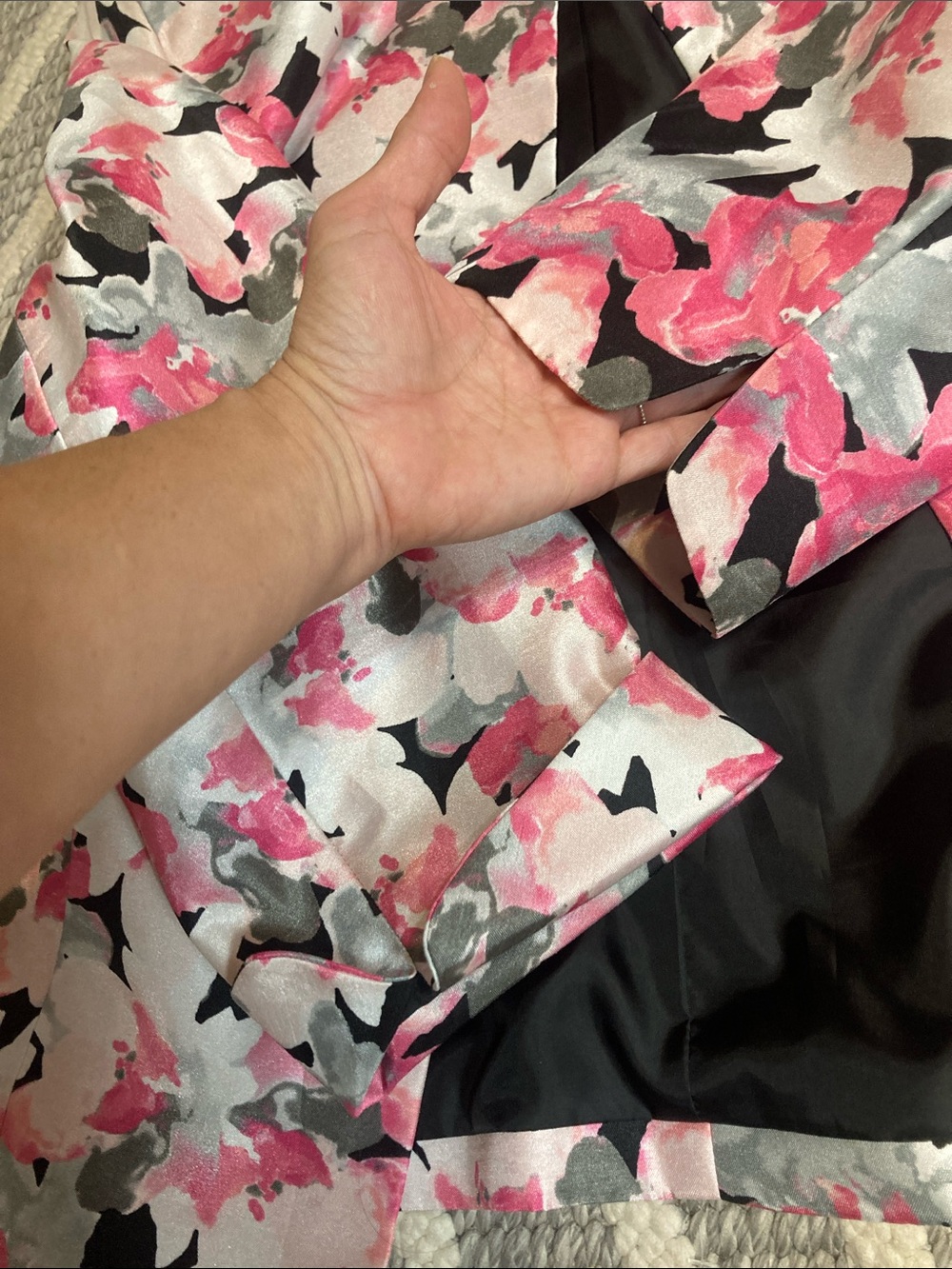 Kasper 16W Pink & Black Abstract Floral Open-Front Blazer Jacket - Picture 9 of 12